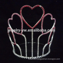 New designs heart rhinestone jewelry tall pageant crown tiara